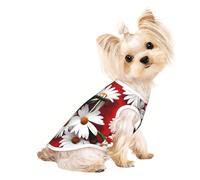 L Pet Breathable Sleeveless T-Shirt - Soft Red Flower and White Daisy Print Stretchy Vest for Small Medium Dogs & Cats