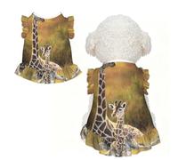 L Pet Dog Breathable giraffe mum and baby Print Sleeveless T-Shirt