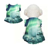 L Pet Dog Breathable Northern Lights Polar Bear Print Sleeveless T-Shirt