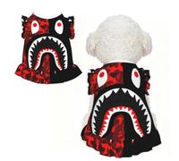 L Pet Dog Breathable red-black shark Print Sleeveless T-Shirt