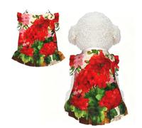 L Pet Dog Breathable Red geraniums Print Sleeveless T-Shirt