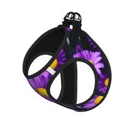 L Pet Leash Vest Dog Harness – Small Sized Purple Daisy Flower Print Leash Set with Buckle, Canine Companion Outdoor dog walking