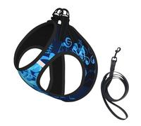 L Pet Leash Vest Dog Harness - Small Sized, Blue Musical Notes Print Adjustable for Outdoor Travel and Walking