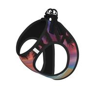 L Pet Leash Vest & Dog Harness - Small Sized Coconut Palm Tree Sandy Beach Print Leash Set, Reflective, Adjustable for Cats & Dogs
