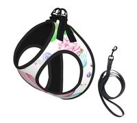 L Pet Leash Vest & Dog Harness - Small Sized Cupcakes Donuts Muffins Sugar Print Leash Set with Buckle, Canine Companion Outdoor Travel