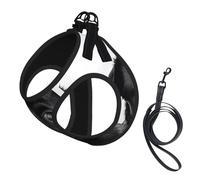 L Pet Leash Vest Dog Harness - Small Sized, Cute Black Pug Dog Print Adjustable for Outdoor Travel and Walking