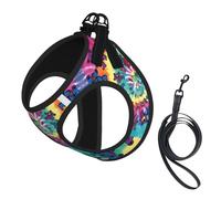L Pet Leash Vest Dog Harness - Small Sized, Dancing thanksgiving bear Print Adjustable for Outdoor Travel and Walking