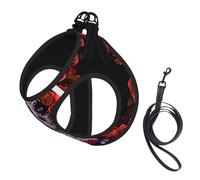 L Pet Leash Vest & Dog Harness - Small Sized Day Of The Dead Sugar Roses Skull Print Leash Set, Reflective, Adjustable for Cats & Dogs
