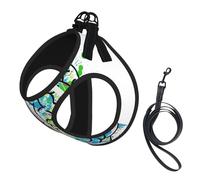 L Pet Leash Vest & Dog Harness - Small Sized Geometry Brain Image with Science Print Leash Set, Reflective, Adjustable for Cats & Dogs
