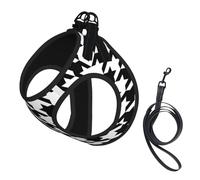 L Pet Leash Vest Dog Harness - Small Sized, Houndstooth Black Print Adjustable for Outdoor Travel and Walking