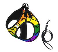 L Pet Leash Vest Dog Harness - Small Sized Leash Set, Gay Pride Rainbow Pattern Print Puppy Breathable Mesh for Canine Companions