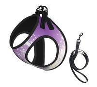 L Pet Leash Vest & Dog Harness - Small Sized lotus flower Purple Print Leash Set, Reflective, Adjustable for Cats & Dogs
