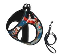 L Pet Leash Vest & Dog Harness - Small Sized Merry Christmas Print Leash Set, Reflective, Adjustable for Cats & Dogs