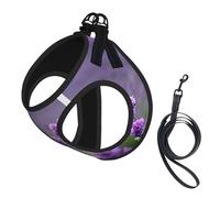 L Pet Leash Vest & Dog Harness - Small Sized Purple Lavender Colored Flowers Print Leash Set with Buckle, Canine Companion Outdoor Travel