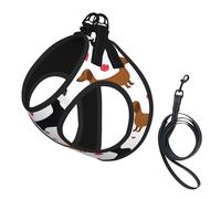 L Pet Leash Vest Dog Harness - Small Sized, Romantic Dachshunds Print Adjustable for Outdoor Travel and Walking