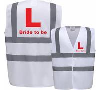 L Plates Bride To Be Premium White Hi Vis Safety Vest - Perfect for Hen Parties, Bride Tribe, I Do Crew, Wedding Celebrations, Learner Bride, by Brookhivis (White, Medium)
