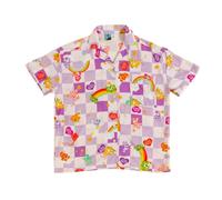 (L, Purple) Care Bears Unisex Adult Checked Button Front Short-Sleeved Shirt