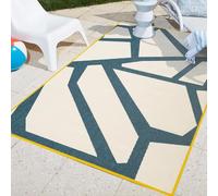 L.R. Resources, Inc Lucia White/Navy Geometric Print Modern Durable Performance Synthetic Indoor/Outdoor Area Rug by Evette Rios, 5' x 7'
