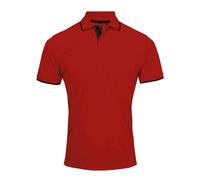 (L, Red/Black) Premier Mens Coolchecker Contrast Pique Polo Shirt
