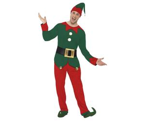 (L, Red/Green) Smiffys Mens Elf Christmas Costume Set