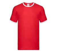 (L, Red/White) Fruit of the Loom Mens Ringer Contrast T-Shirt