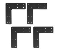 L Right Angle Bracket 4pcs,10x10 Inch Mending Plate Flat Straight Steel L Shape Bracket,Black Powder Coated Post to Beam Connectors for Repair Wooden House,Furniture,Pergola,Truss framing