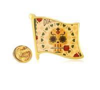 l Rose The Day Of The Dead Mexico Golden Metal Flag Lapel Pin Badge