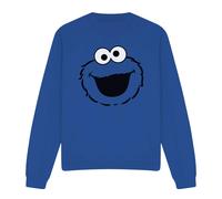 (L, Royal Blue) Sesame Street Unisex Adult Cookie Monster Face Sweatshirt
