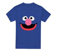 (L, Royal Blue) Sesame Street Unisex Adult Grover Face T-Shirt