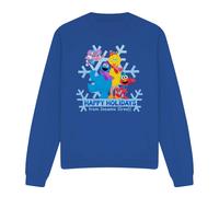 (L, Royal Blue) Sesame Street Unisex Adult Happy Holidays Characters Sweatshirt