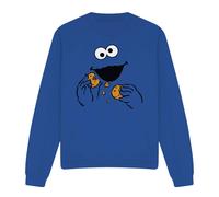 (L, Royal Blue) Sesame Street Unisex Adult Om Nom Cookie Monster Face Sweatshirt