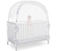 L RUNNZER Baby Pop Up Crib Tent, Crib Net to Keep Baby from Climbing Out, Crib Canopy Cover Against Falling and Bites, Strong Frame & Soft Breathable Mesh, White+stars