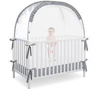 L RUNNZER Pop Up Baby Crib Tent, Baby Crib Net Canopy to Keep Baby in, Crib Mosquito Net with Viewing Window, Soft Mesh Cover & Pop Up Structure, Gray+stars (R07-gstar)
