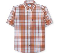 (L, Rust/White) Lambretta Mens Short Sleeve Cotton Check Button Down Collar Shirt - Rust/White
