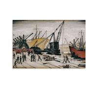 L.S. Lowry Artistic Work (Cranes And Ships, Glasgow Docks) Poster Hanging Canvas Wall Art Pictures Artistic Print Decor for Home & Room 20x30inch(50x75cm)