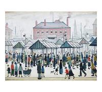 L.s. Lowry Market Scene Northern Town 1939 Framed Canvas Print Multicoloured (30Cm X 40Cm)