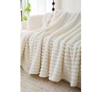 L S U Chunky Ribbed Cord Throw Blanket Fleece Warm Cozy Sofa Bed Throw Double,King Size (double Ivory)