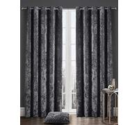 L S U Crushed Velvet Charcoal Curtains Fully Lined with Eyelet Ring Top Luxury Elegant Home Decor (charcoal 90x90)