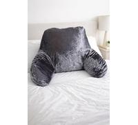 L S U Crushed Velvet Reading Pillow with Arms - Supportive Lumbar Back Cushion for Sitting Up in Bed, Sofa, Gaming & Relaxation (charcoal)