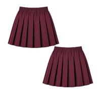 L S U Girls Pack 2 Box Pleated School Skirt Fully Elasticated Waist Kids Uniform Skirts Everyday Wear (Maroon 7-8 Years)