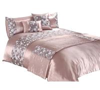 L S U Luxury Romi Embroidered Duvet Cover Set Sequence Floral Elegant Lush Bedding with Pillowcases (pink king)