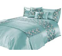 L S U Luxury Romi Embroidered Duvet Cover Set Sequence Floral Elegant Lush Bedding with Pillowcases (teal king)