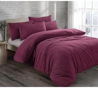 L S U Luxury Teddy Fleece Duvet Cover Set Super Soft & Fluffy Winter Bedding Warmth & Comfort (Aubergine Double Duvet Only)