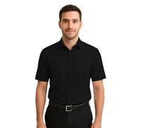 L S U Men’s Formal Button Down Shirt Regular Fit Long & Short Sleeve Non-Iron Business Dress Shirt (BLK SS 36 (14.5))