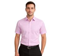 L S U Men’s Formal Button Down Shirt Regular Fit Long & Short Sleeve Non-Iron Business Dress Shirt (PNK SS 40 (15.5))
