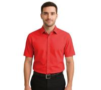 L S U Men’s Formal Button Down Shirt Regular Fit Long & Short Sleeve Non-Iron Business Dress Shirt (RED SS 40 (15.5))
