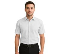 L S U Men’s Formal Button Down Shirt Regular Fit Long & Short Sleeve Non-Iron Business Dress Shirt (WHT SS 38 (15))