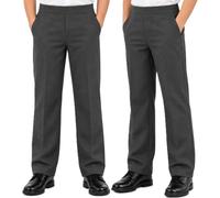 L S U Pack of 2 Boys School Pull UP Trousers Uniform Elasticated Back~NO Zip & Clip 1-16 Years