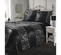 L S U Shimmer Diamante Duvet Cover Set Sparkling Sequin Bedding & Pillowcases (BLACK - DOUBLE)