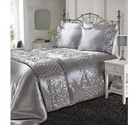 L S U Shimmer Diamante Duvet Cover Set Sparkling Sequin Bedding & Pillowcases (SILVER - DOUBLE)